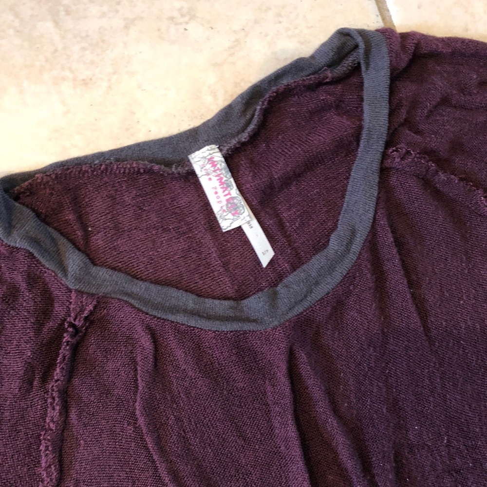 Free People 3/4 sleeve top- wine colored